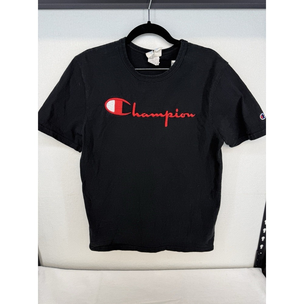 Vintage Champion Men's Heritage Black & Red Spell Out‎ T Shirt Size Medium